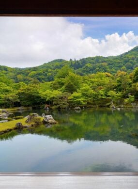 Japanese sliding doors and beautiful pond garden