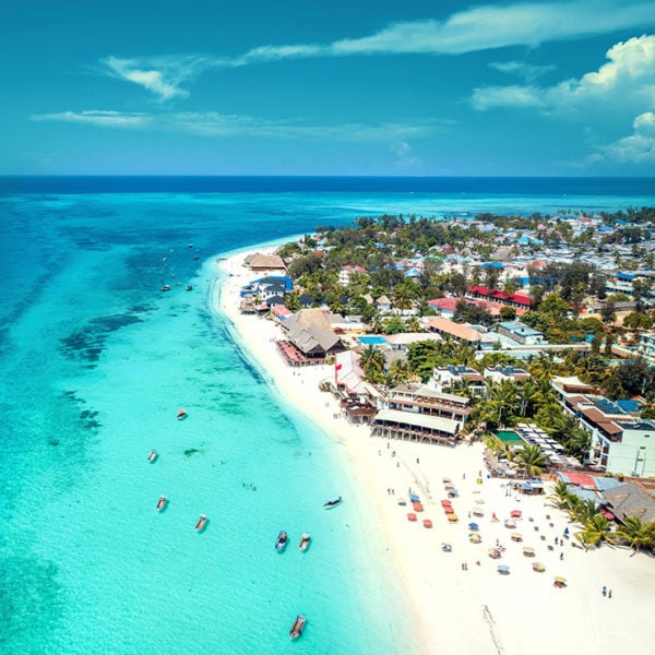 Aerial view of Nungwi Beach in Zanzibar, Tanzania