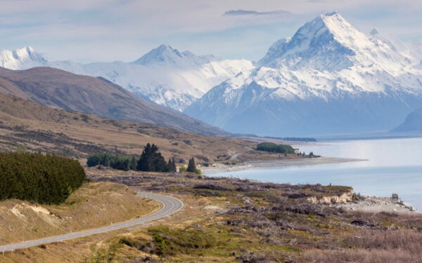 Cinematic Road to Mount Cook , New Zealand.