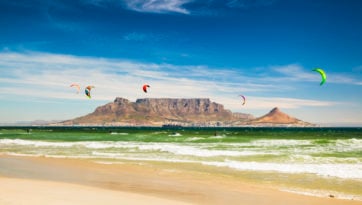 Kiteboarding near Table Mountain and Cape Town in South Africa