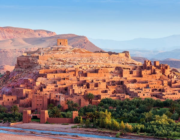 View of Aït Ben Haddou at dawn - an ancient red city in Morocco, North Africa