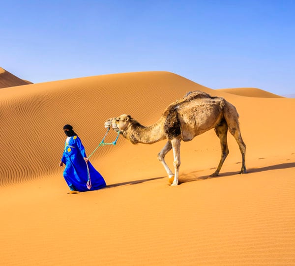 Young Tuareg with camel on Western Sahara Desert in Africa