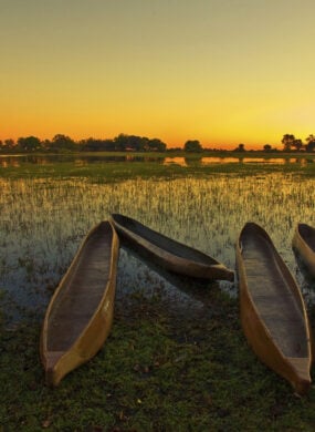 sunrise-canoes-okavango-delta-botswana