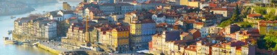 Skyline of Porto Old Town in sunset light