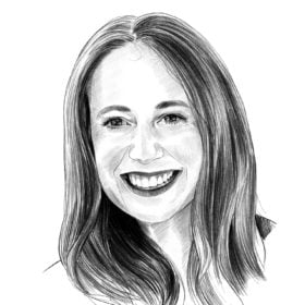 Black and white illustration of Rachel Newton's headshot