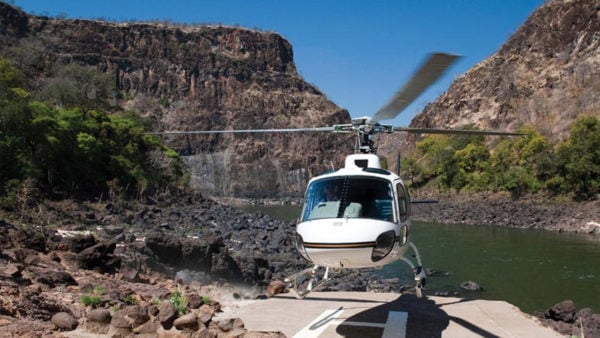 A helicopter at Victoria Falls in Zimbabwe