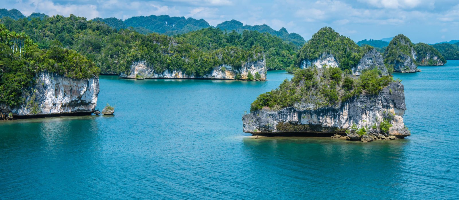 Rocks landscape emerging from the water in Kabui Bay near Waigeo