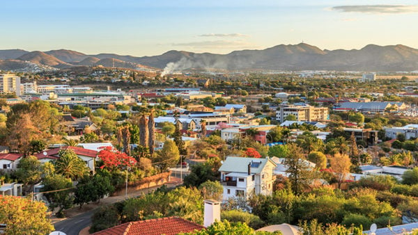 Windhoek rich residential area quarters on the hills with mountain background