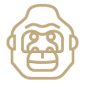 Vector art of a front-facing gorilla face with bold golden line work