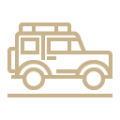 Vector art of safari jeep from the side drawn in bold gold lines