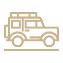 Vector art of safari jeep from the side drawn in bold gold lines