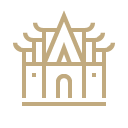 Vector art of temple drawn in bold gold lines