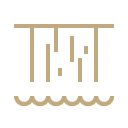 A vector image of a waterfall drawn in bold, gold line work